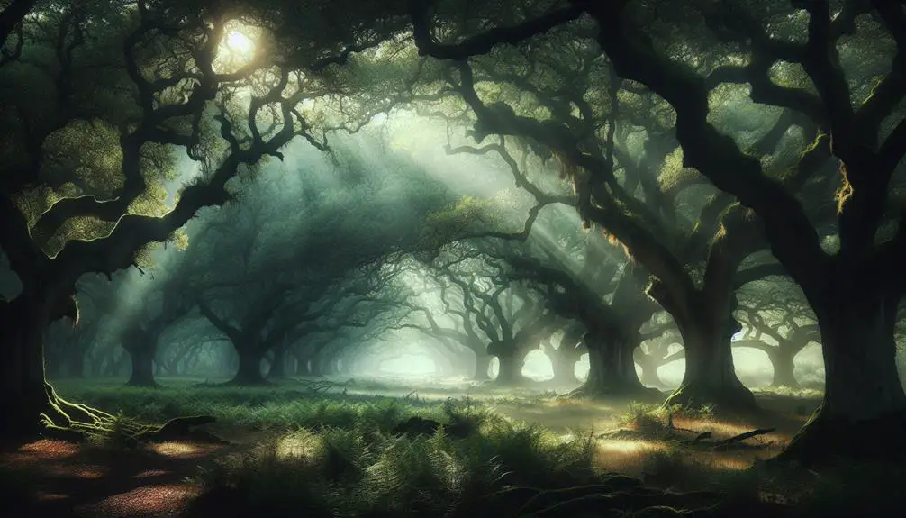 ancient oak trees stand